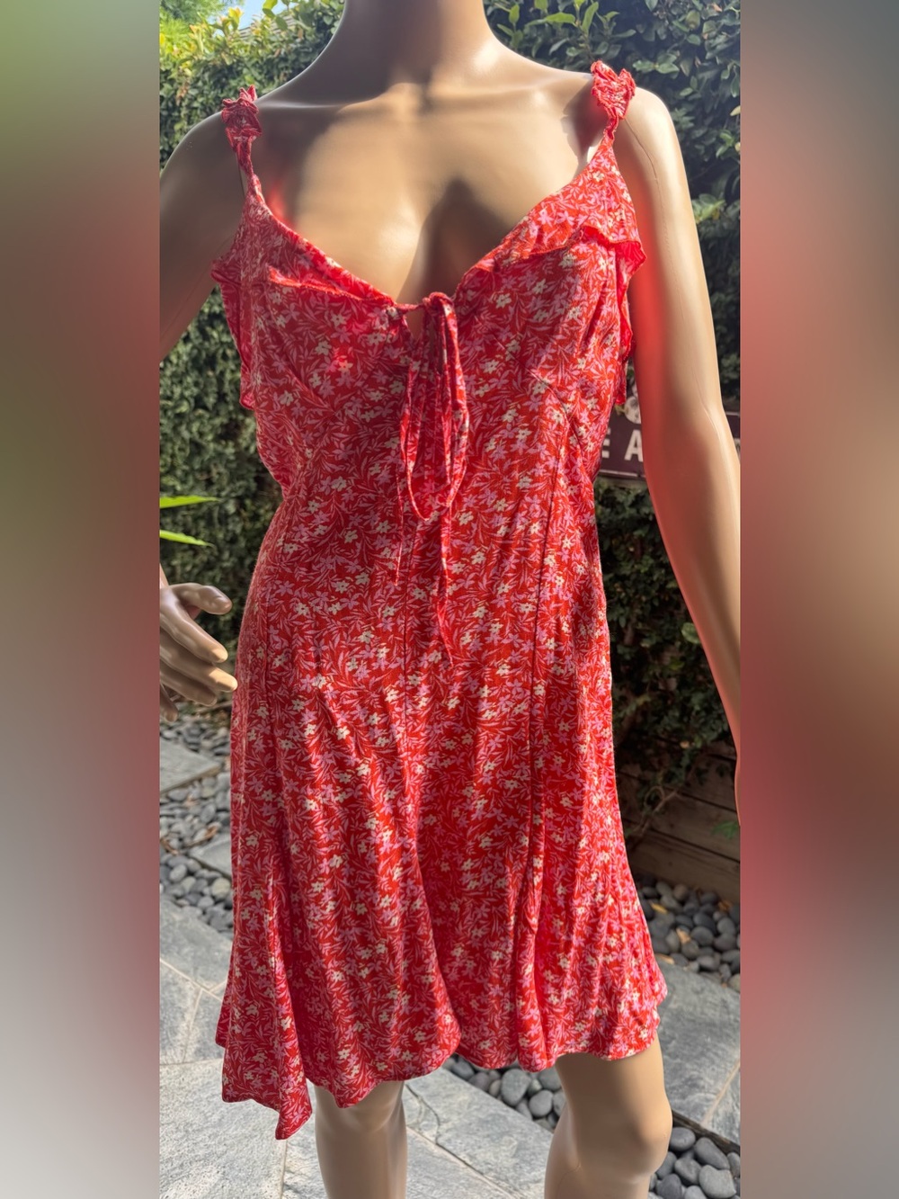 Zara Red Floral Tie-Front Midi Dress